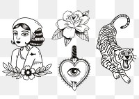 Vintage creative tattoo design png set