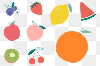 Png mixed fruit illustration set transparent background 