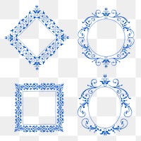 Blue filigree frame set png, remix from The Model Book of Calligraphy Joris Hoefnagel and Georg Bocskay