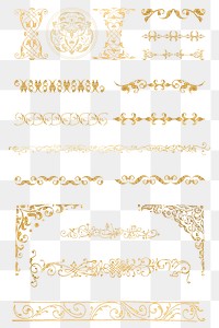 Gold vintage divider png victorian element set, remix from The Model Book of Calligraphy Joris Hoefnagel and Georg Bocskay