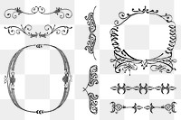 Black png vintage divider flourish ornamental element set, remix from The Model Book of Calligraphy Joris Hoefnagel and Georg Bocskay