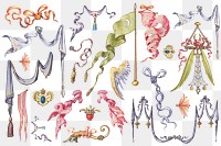 Heraldic old medieval ornament png set, remix from The Model Book of Calligraphy Joris Hoefnagel and Georg Bocskay