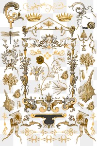Gold antique Victorian png decorative ornament set, remix from The Model Book of Calligraphy Joris Hoefnagel and Georg Bocskay