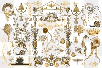 Gold antique Victorian png decorative ornament set, remix from The Model Book of Calligraphy Joris Hoefnagel and Georg Bocskay