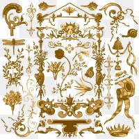 Gold antique Victorian png decorative ornament set, remix from The Model Book of Calligraphy Joris Hoefnagel and Georg Bocskay