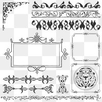 Black vintage frame ornate png element set, remix from The Model Book of Calligraphy Joris Hoefnagel and Georg Bocskay