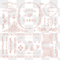 Glittery pink gold png vintage ornamental element set, remix from The Model Book of Calligraphy Joris Hoefnagel and Georg Bocskay