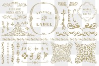 Glitter gold psd vintage ornamental element set, remix from The Model Book of Calligraphy Joris Hoefnagel and Georg Bocskay