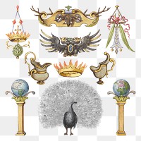 Png antique ornamental medieval object set, remix from The Model Book of Calligraphy Joris Hoefnagel and Georg Bocskay