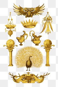 Antique png gold ornamental medieval style, remix from The Model Book of Calligraphy Joris Hoefnagel and Georg Bocskay