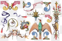 Png Victorian element decorative png style set, remix from The Model Book of Calligraphy Joris Hoefnagel and Georg Bocskay