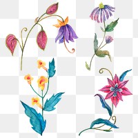 Png colorful watercolor flower sticker set