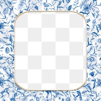 Png floral frame in blue watercolor bone China pattern with transparent background