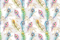 Png watercolor peacock feathers pattern with transparent background