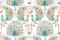 Png pattern with peacock and flowers on transparent background