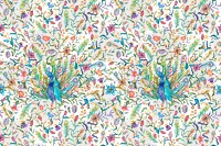 Png pattern with peacock and flowers on transparent background