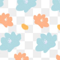 Colorful png pastel flowers hand drawn pattern