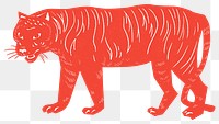 Vintage red tiger png animal sticker hand drawn