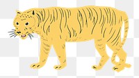 Yellow tiger png sticker vintage linocut drawing