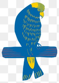 Vintage blue cockatoo png sticker bird linocut clipart