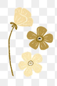 Vintage gold blooming flower png sticker stencil pattern
