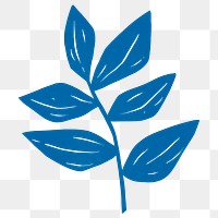 Blue leaf png sticker linocut vintage botanical clipart