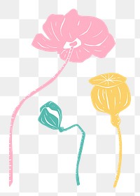 Vintage blooming flowers png sticker colorful stencil pattern