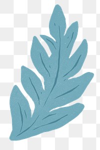 Vintage steel blue leaves png sticker linocut style illustration