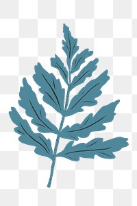 Vintage blue leaves png sticker linocut style drawing