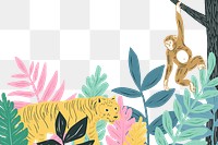 Vintage animals frame png colorful pastel jungle background