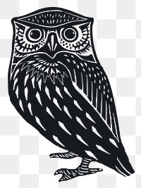 Owl black png bird sticker hand drawn clipart