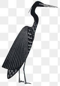Black woodcut heron png sticker vintage clipart