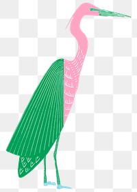 Green pink heron png sticker vintage bird clipart