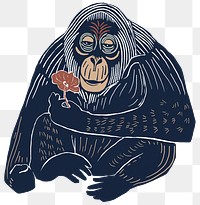 Orangutan wild animal png sticker vintage stencil