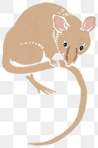Png animal sticker rat vintage linocut drawing