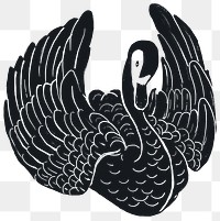 Vintage swan png sticker black linocut hand drawn clipart