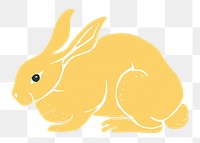 Vintage linocut yellow rabbit png animal sticker hand drawn