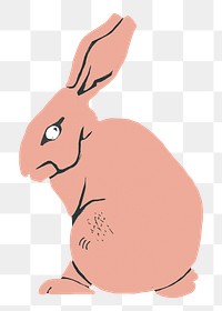 Vintage linocut peach rabbit png animal sticker hand drawn