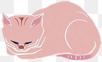 Pink cat png animal sticker retro linocut drawing