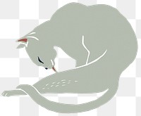Gray cat png animal sticker retro linocut drawing