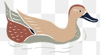 Duck png bird sticker vintage colorful linocut drawing
