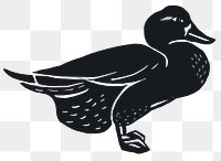 Vintage duck png bird sticker black linocut clipart