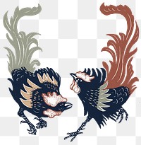 Vintage colorful rooster png bird sticker hand drawn set