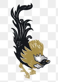 Gold black rooster png animal sticker vintage drawing