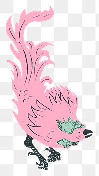 Vintage pink rooster png sticker linocut style