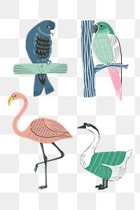 Vintage bird stickers png stencil pattern set