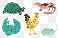 Vintage bird stickers png stencil pattern set