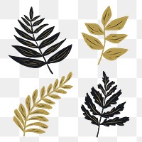 Gold black plant png sticker botanical clipart collection