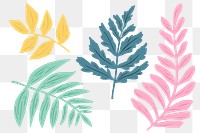 Vintage linocut leaves png sticker hand drawn set