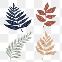 Vintage leaves png plant sticker stencil pattern set